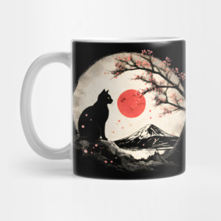 Cat Under Red Moon Sakura Night Mug