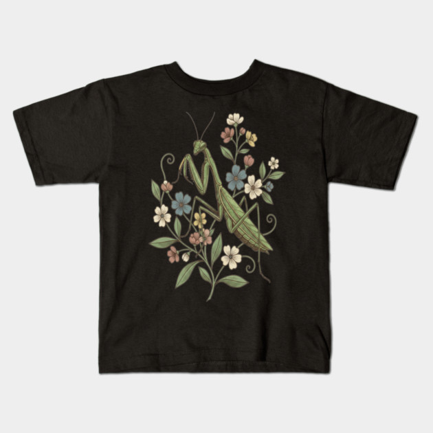 Praying Mantis Botanical Design Kids T-Shirt by BirdsnStuff