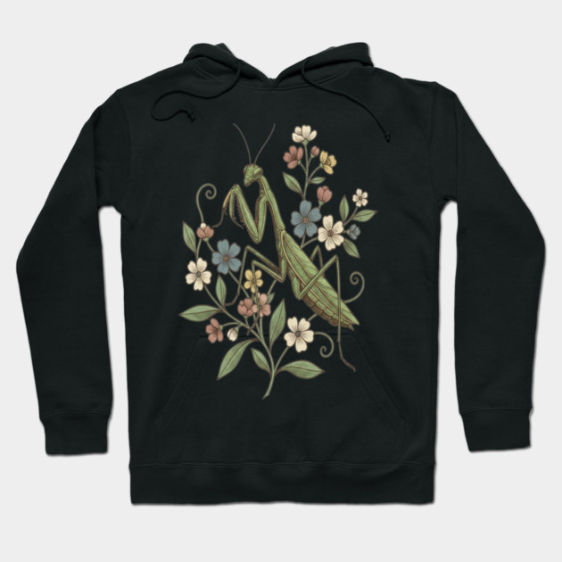 Praying Mantis Botanical Design Hoodie by BirdsnStuff