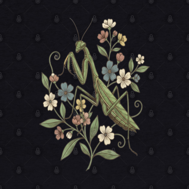 Praying Mantis Botanical Design by BirdsnStuff