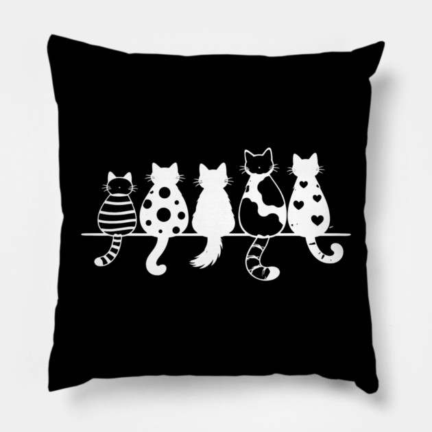 Cute Pattern Cats Line Art Pillow by Champanie's Store