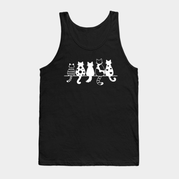 Cute Pattern Cats Line Art Tank Top by Champanie's Store