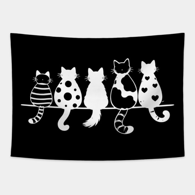 Cute Pattern Cats Line Art Tapestry by Champanie's Store