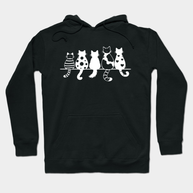Cute Pattern Cats Line Art Hoodie by Champanie's Store