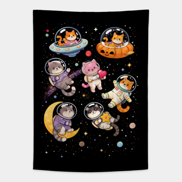 Space Cats Adventure Tapestry by Champanie's Store