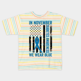 In November Diabetes Awareness We Wear Blue American Flag Kids T-Shirt
