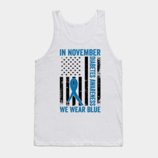 In November Diabetes Awareness We Wear Blue American Flag Tank Top