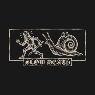 Terrified Knight Fleeing Snail - Vintage Latte Print T-Shirt