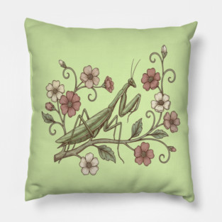 Praying Mantis Floral Nature Pillow