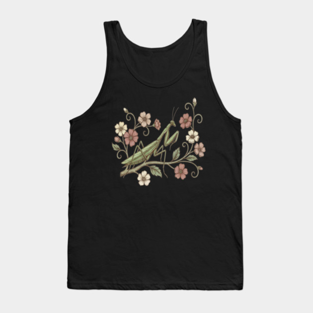 Praying Mantis Floral Nature Tank Top by BirdsnStuff