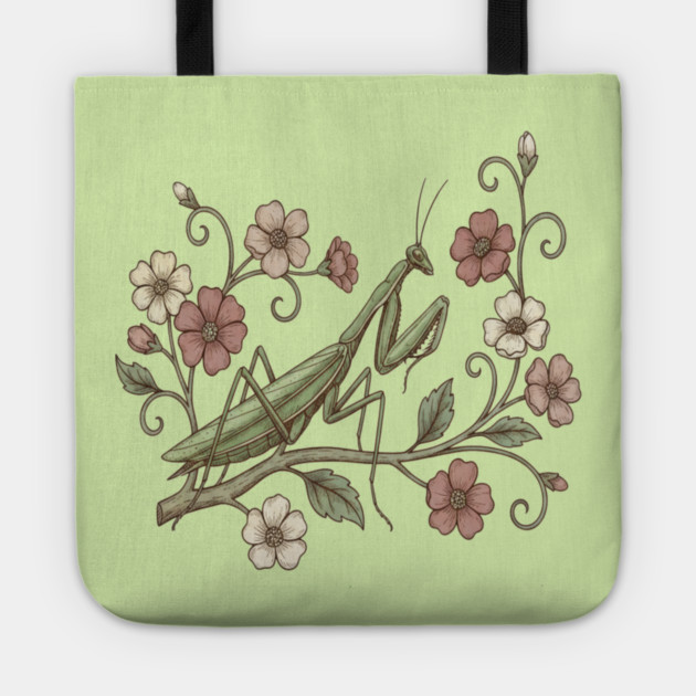 Praying Mantis Floral Nature Tote by BirdsnStuff