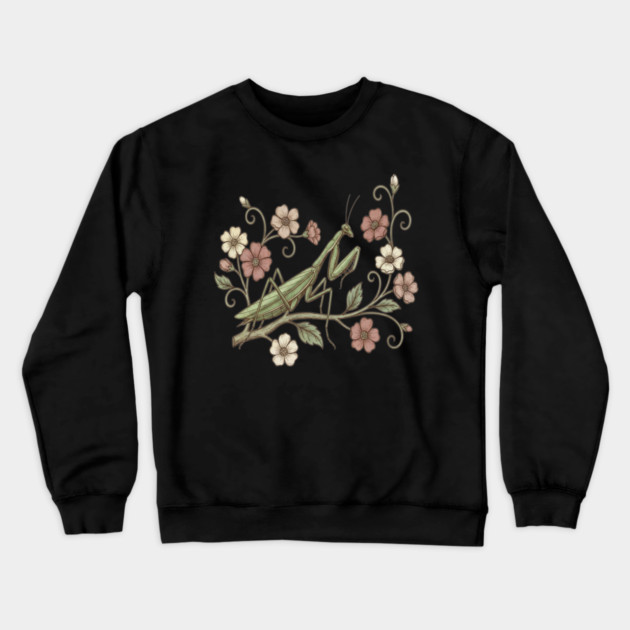 Praying Mantis Floral Nature Crewneck Sweatshirt by BirdsnStuff