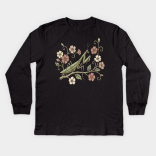 Praying Mantis Floral Nature Kids Long Sleeve T-Shirt