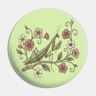 Praying Mantis Floral Nature Pin