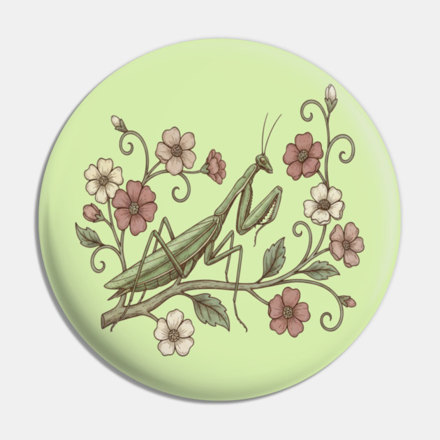 Praying Mantis Floral Nature Pin by BirdsnStuff