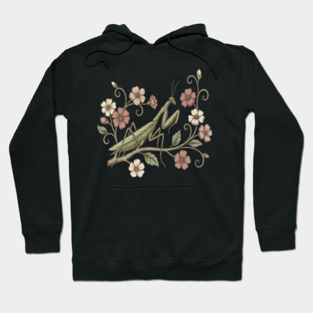 Praying Mantis Floral Nature Hoodie by BirdsnStuff