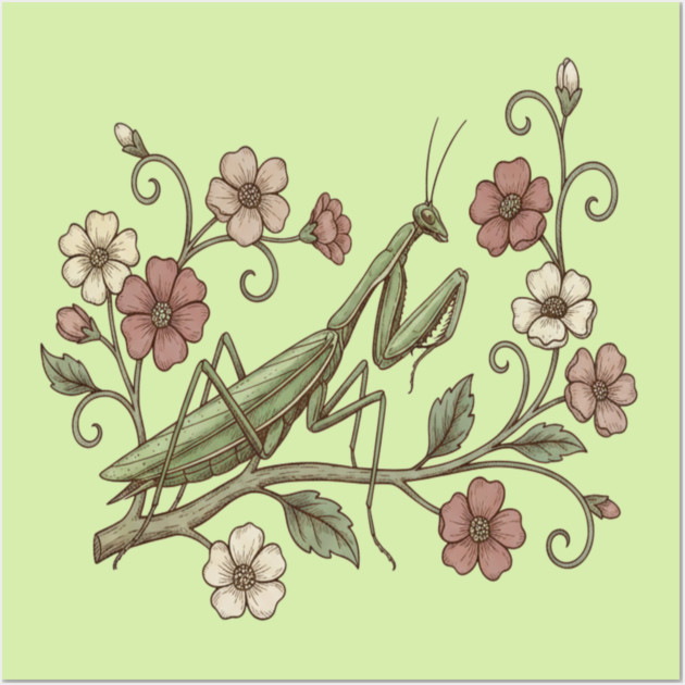 Praying Mantis Floral Nature Wall Art by BirdsnStuff