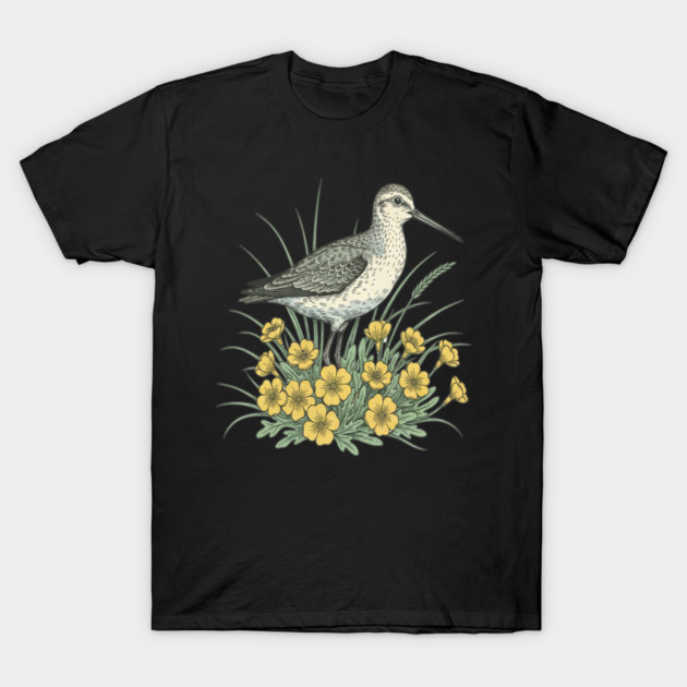 Sandpiper Coastal Botanical Art T-Shirt by BirdsnStuff