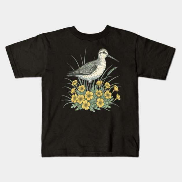Sandpiper Coastal Botanical Art Kids T-Shirt by BirdsnStuff