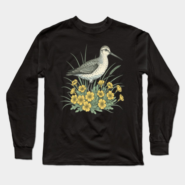 Sandpiper Coastal Botanical Art Long Sleeve T-Shirt by BirdsnStuff