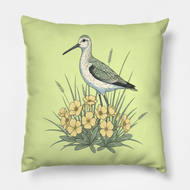 Vintage Sandpiper Seaside Floral Design Pillow by BirdsnStuff