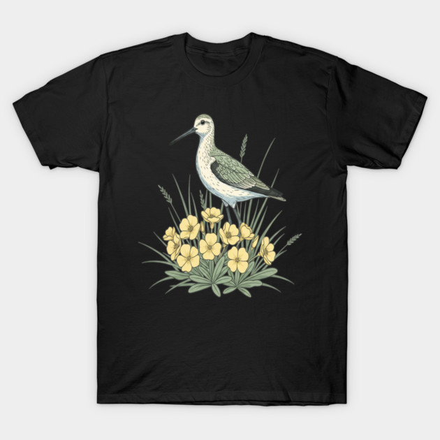 Vintage Sandpiper Seaside Floral Design T-Shirt by BirdsnStuff