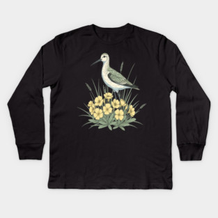 Vintage Sandpiper Seaside Floral Design Kids Long Sleeve T-Shirt