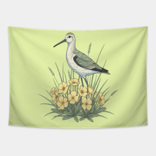 Vintage Sandpiper Seaside Floral Design Tapestry
