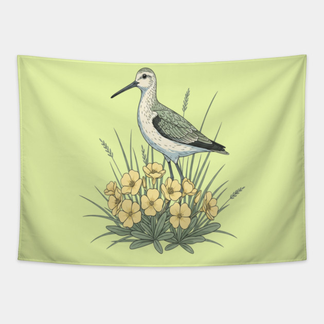 Vintage Sandpiper Seaside Floral Design Tapestry by BirdsnStuff