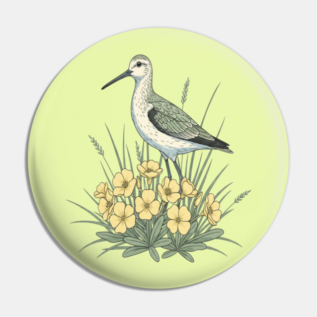 Vintage Sandpiper Seaside Floral Design Pin by BirdsnStuff