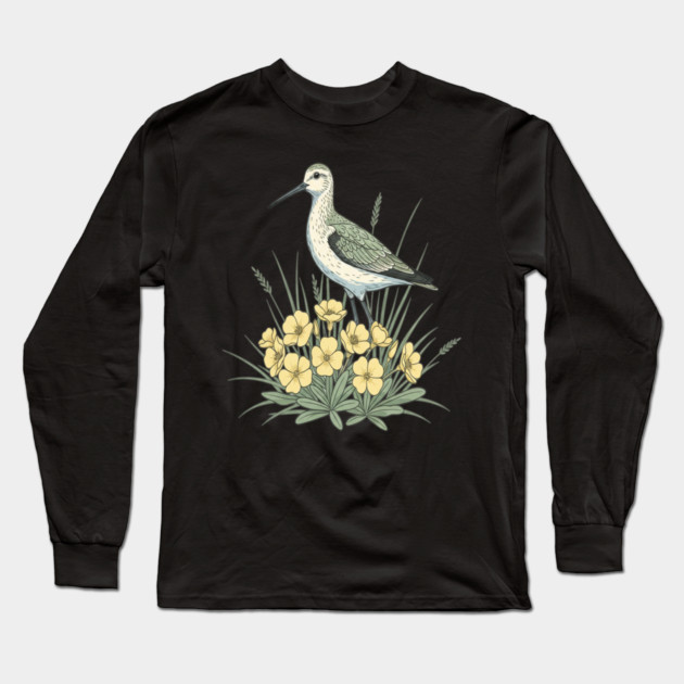 Vintage Sandpiper Seaside Floral Design Long Sleeve T-Shirt by BirdsnStuff