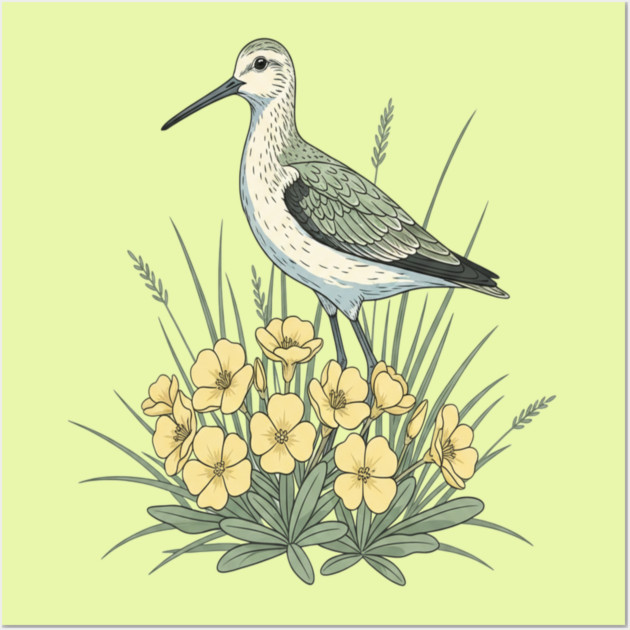 Vintage Sandpiper Seaside Floral Design Wall Art by BirdsnStuff