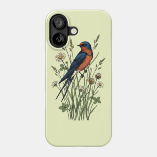 Vintage Barn Swallow Wildflower Art Phone Case