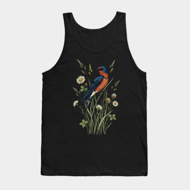 Vintage Barn Swallow Wildflower Art Tank Top by BirdsnStuff