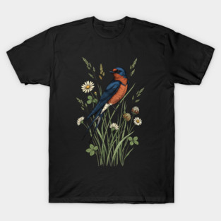 Vintage Barn Swallow Wildflower Art T-Shirt