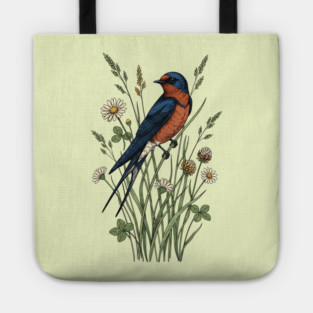 Vintage Barn Swallow Wildflower Art Tote
