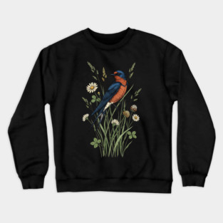 Vintage Barn Swallow Wildflower Art Crewneck Sweatshirt