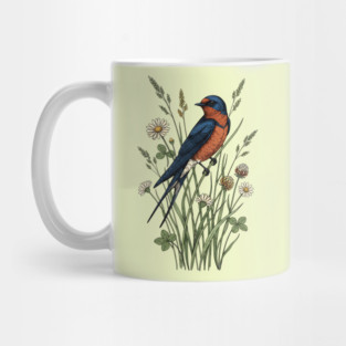 Vintage Barn Swallow Wildflower Art Mug