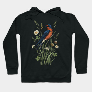 Vintage Barn Swallow Wildflower Art Hoodie