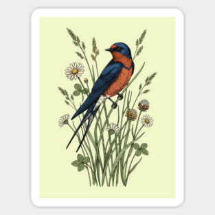 Vintage Barn Swallow Wildflower Art Magnet