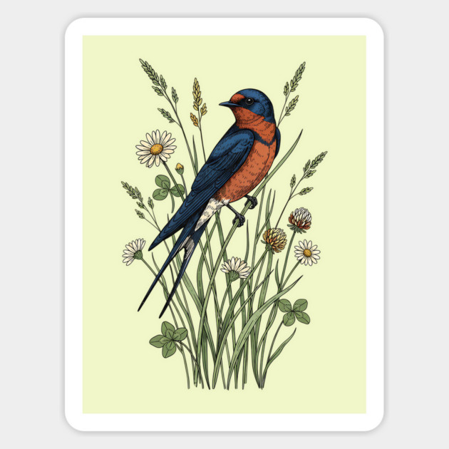 Vintage Barn Swallow Wildflower Art Magnet by BirdsnStuff