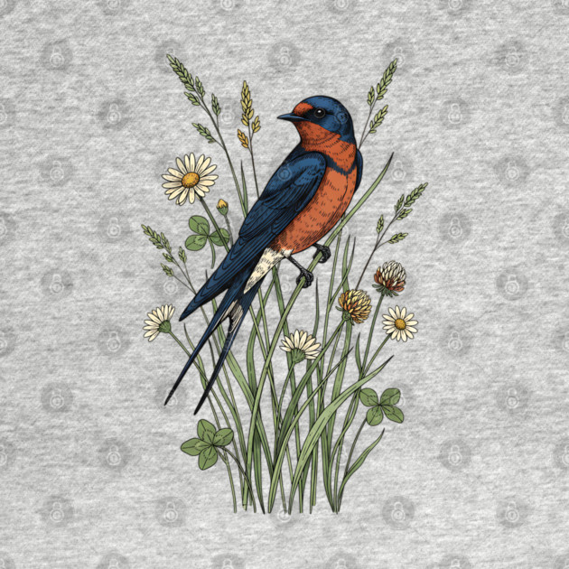 Vintage Barn Swallow Wildflower Art by BirdsnStuff