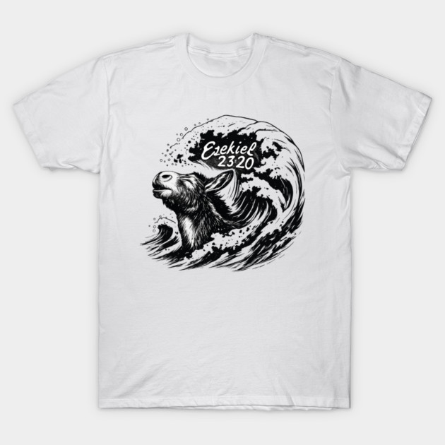 Ezekiel 23:20 – Biblical Literalism Surfing T-Shirt by Snarky Faith