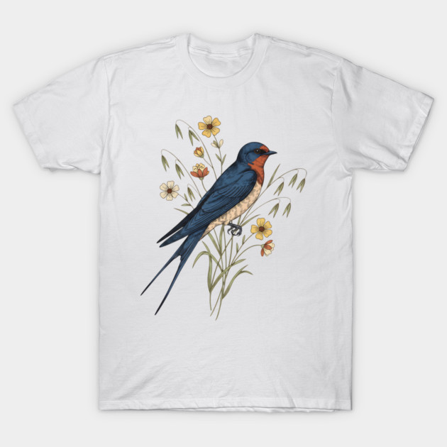 Barn Swallow Naturalist Botanical Art T-Shirt by BirdsnStuff