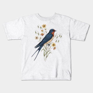 Barn Swallow Naturalist Botanical Art Kids T-Shirt