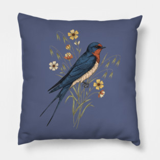 Barn Swallow Naturalist Botanical Art Pillow