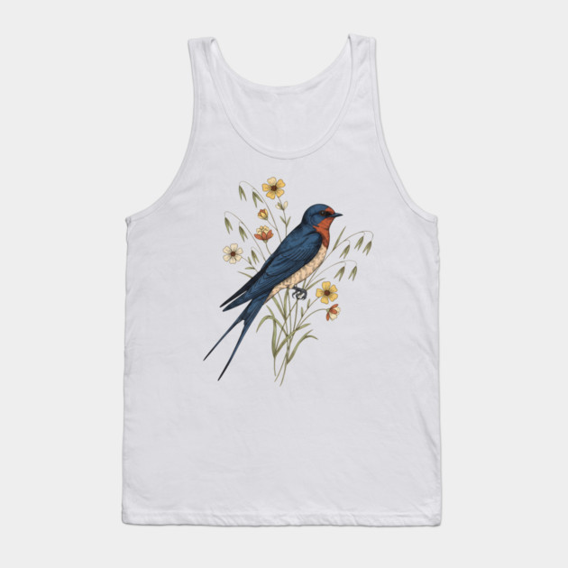 Barn Swallow Naturalist Botanical Art Tank Top by BirdsnStuff
