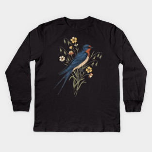 Barn Swallow Naturalist Botanical Art Kids Long Sleeve T-Shirt