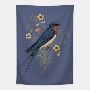 Barn Swallow Naturalist Botanical Art Tapestry