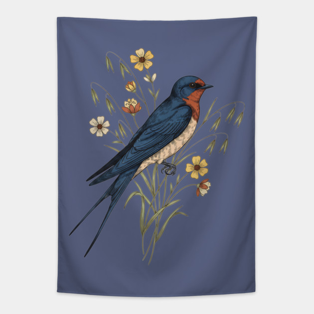 Barn Swallow Naturalist Botanical Art Tapestry by BirdsnStuff